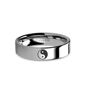 Yin Yang Symbol Laser Engraved Tungsten Carbide Wedding Band
