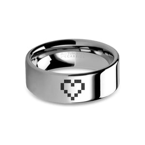 Pixel 8-bit Heart Retro Video Game Engraved Tungsten Wedding Band