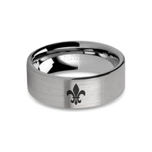 Load image into Gallery viewer, Fleur de Lis Symbol Laser Engraved Tungsten Wedding Ring, Brushed