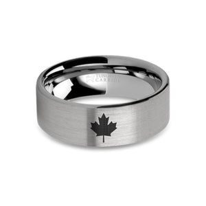 Canada Maple Leaf Laser Engraved Tungsten Wedding Band, Brushed