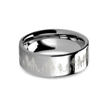 Load image into Gallery viewer, Forest Tree Line Landscape Laser Engraved Silver Tungsten Ring