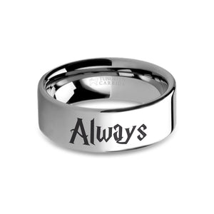 Wizard Font "Always" Laser Engraved Tungsten Carbide Wedding Ring