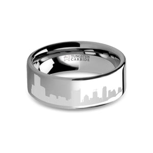 Austin City Skyline Cityscape Laser Engraved Tungsten Ring