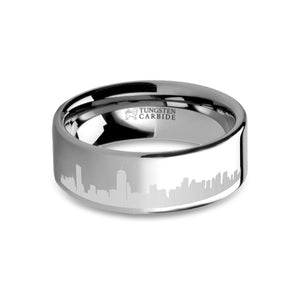 Boston City Skyline Cityscape Laser Engraved Tungsten Ring