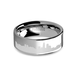 Charlotte City Skyline Cityscape Laser Engraved Tungsten Ring