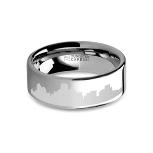 Dallas City Skyline Cityscape Laser Engraved Tungsten Ring