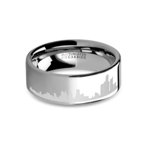 Detroit City Skyline Cityscape Laser Engraved Tungsten Ring