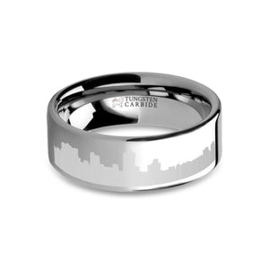 Fort Worth City Skyline Cityscape Engraved Tungsten Ring