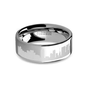 Honolulu City Skyline Cityscape Laser Engraved Tungsten Ring