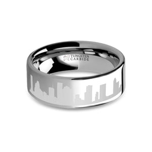 Houston City Skyline Cityscape Laser Engraved Tungsten Ring