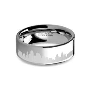 Kansas City Skyline Cityscape Laser Engraved Tungsten Ring