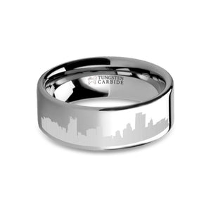 Pittsburgh City Skyline Cityscape Laser Engraved Tungsten Ring