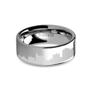 San Jose City Skyline Cityscape Laser Engraved Tungsten Ring