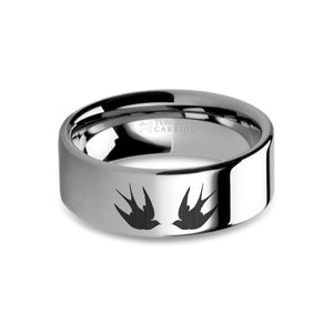 Swallows Birds Laser Engraved Tungsten Wedding Ring, Polished