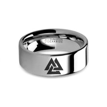 Load image into Gallery viewer, Viking Valknut Triquetra Knot Symbol Laser Engraved Tungsten Ring