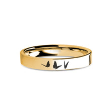 Load image into Gallery viewer, Butterflies Insect Engraved Yellow Gold Tungsten Ring, Polished