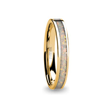 Load image into Gallery viewer, Fire Ice White Opal Inlay Yellow Gold Tungsten Wedding Ring