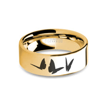 Load image into Gallery viewer, Butterflies Insect Engraved Yellow Gold Tungsten Ring, Polished