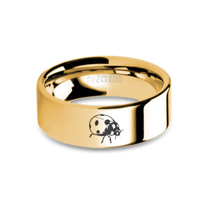Ladybug Insect Engraved Yellow Gold Tungsten Ring, Polished