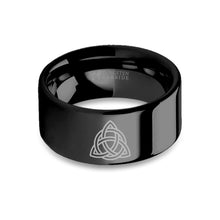 Load image into Gallery viewer, Triquetra Celtic Triangle Knot Laser Engraved Black Tungsten Ring