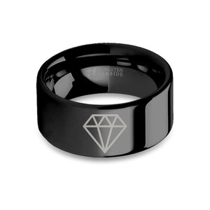 Laser Engraved "Diamond" Wedding Band in Black Tungsten Carbide