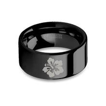 Load image into Gallery viewer, Hibiscus Flower Engraved Black Tungsten Wedding Band, Polished