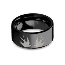 Load image into Gallery viewer, Swallow Birds Engraved Black Tungsten Wedding Band, Polished