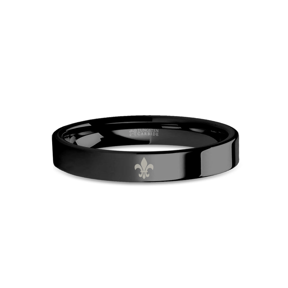 Fleur de Lis Symbol Laser Engraved Black Tungsten Wedding Ring