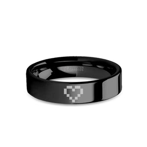 8-bit Pixelated Heart Retro Gamer Engraved Black Tungsten Ring