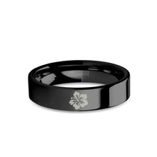 Load image into Gallery viewer, Hibiscus Flower Engraved Black Tungsten Wedding Band, Polished