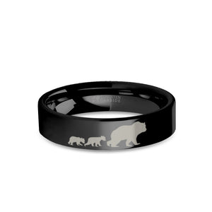 Mama Bear Cubs Laser Engraved Black Tungsten Carbide Wedding Ring