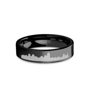 Albuquerque City Skyline Cityscape Engraved Black Tungsten Ring