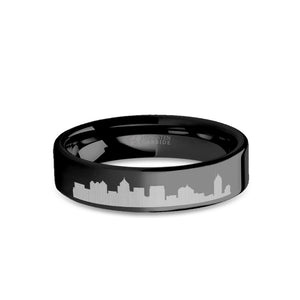Atlanta City Skyline Cityscape Engraved Black Tungsten Ring