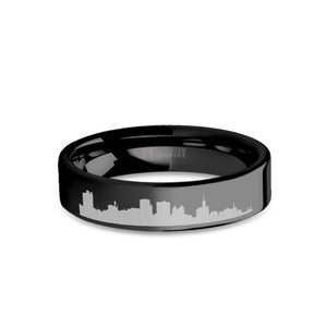 Buffalo City Skyline Cityscape Engraved Black Tungsten Ring