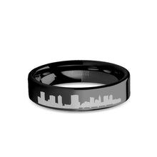 Load image into Gallery viewer, Columbus City Skyline Cityscape Engraved Black Tungsten Ring