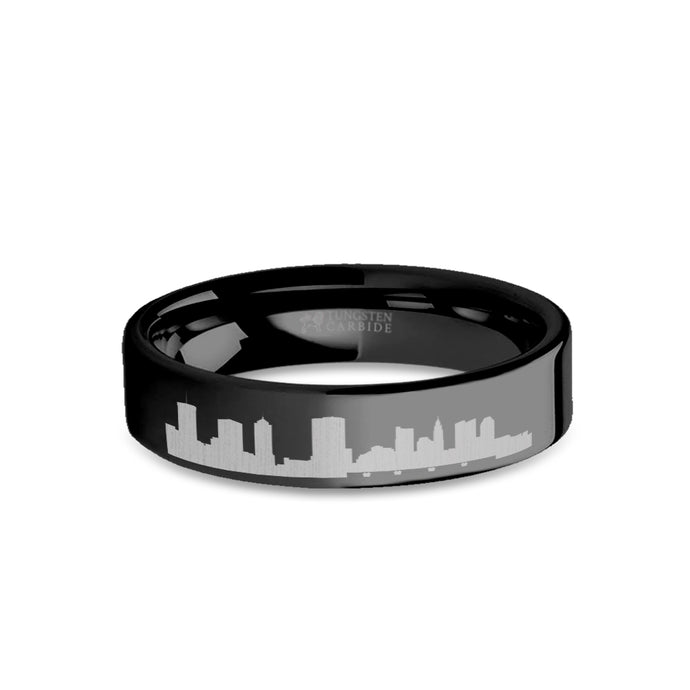 Columbus City Skyline Cityscape Engraved Black Tungsten Ring