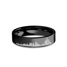 Load image into Gallery viewer, Detroit City Skyline Cityscape Engraved Black Tungsten Ring