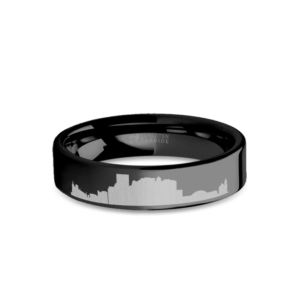 El Paso City Skyline Cityscape Engraved Black Tungsten Ring