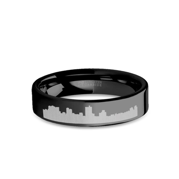 Fort Worth City Skyline Cityscape Engraved Black Tungsten Ring