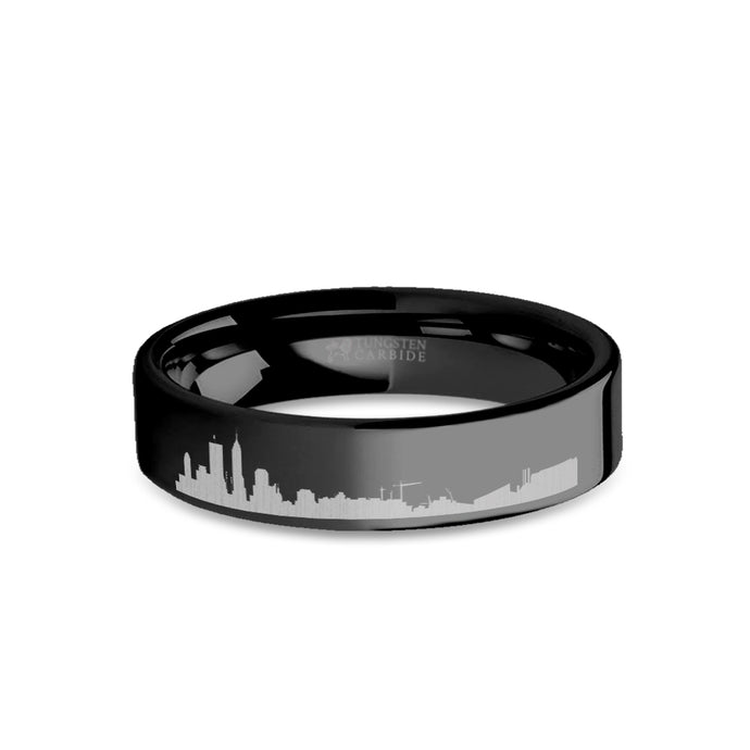 Indianapolis City Skyline Cityscape Engraved Black Tungsten Ring