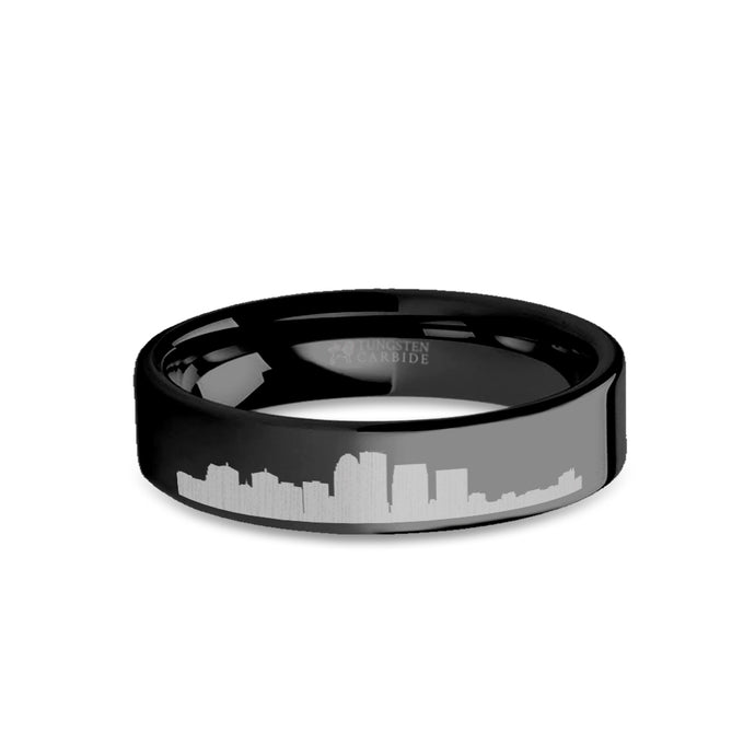 Louisville City Skyline Cityscape Engraved Black Tungsten Ring