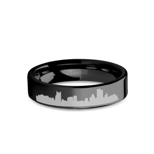 Pittsburgh City Skyline Cityscape Engraved Black Tungsten Ring