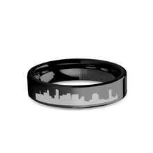 Load image into Gallery viewer, Portland City Skyline Cityscape Engraved Black Tungsten Ring