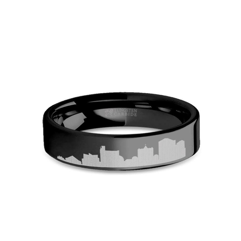 San Jose City Skyline Cityscape Engraved Black Tungsten Ring