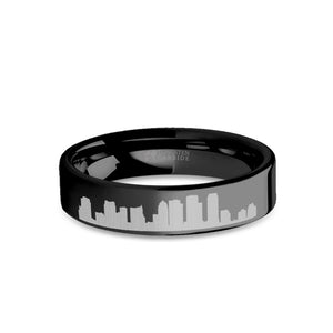 Tampa City Skyline Cityscape Engraved Black Tungsten Ring