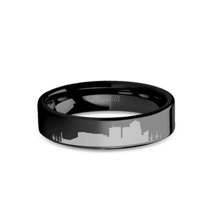 Tuscon City Skyline Cityscape Engraved Black Tungsten Ring