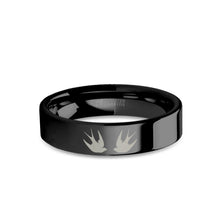 Load image into Gallery viewer, Swallow Birds Engraved Black Tungsten Wedding Band, Polished