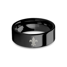 Load image into Gallery viewer, Fleur de Lis Symbol Laser Engraved Black Tungsten Wedding Ring