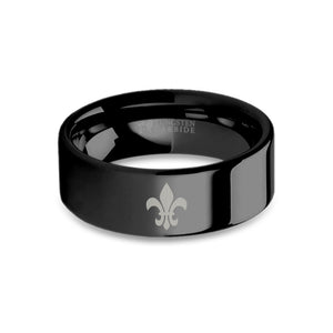 Fleur de Lis Symbol Laser Engraved Black Tungsten Wedding Ring