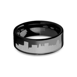 Baltimore City Skyline Cityscape Engraved Black Tungsten Ring